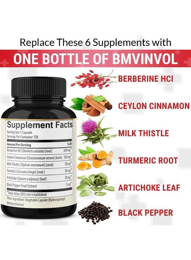 BMVINVOL Berberine Supplement Equivalent to 4700mg - 5 Months Supply - High Potency with Ceylon Cinnamon - Supports Immune System, Cardiovascular & Gastrointestinal Function - Berberine HCl Supplement Pills - Image 4